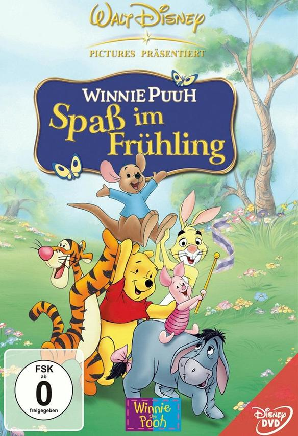 Winnie Puuh DVD-Cover mit Charakteren, blauem Himmel und deutschem Text.