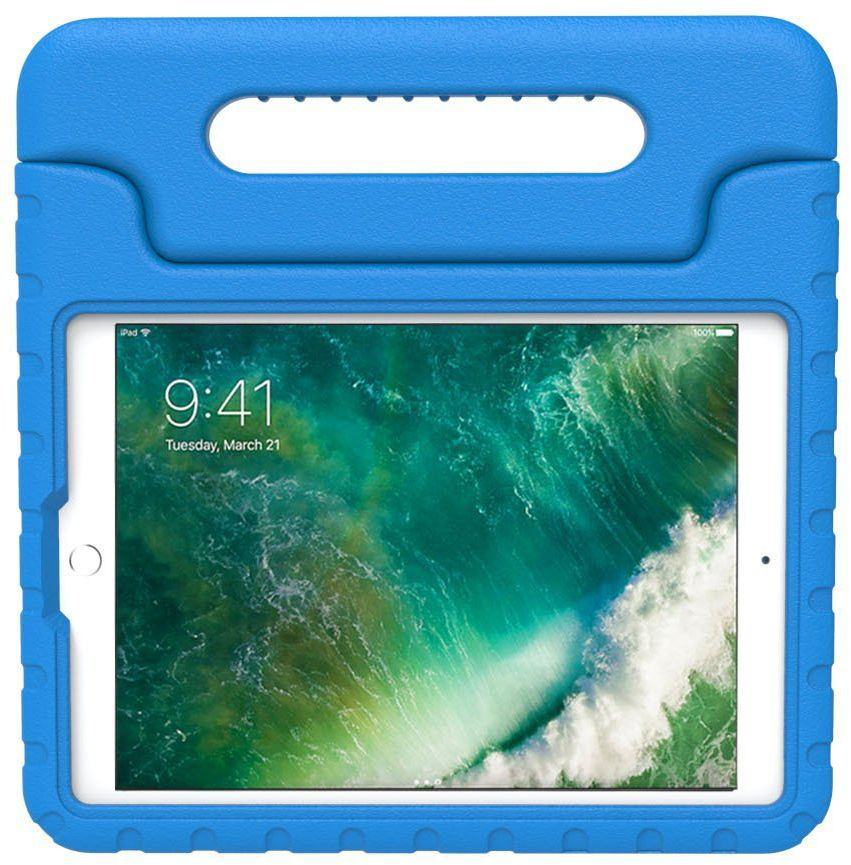 A blue tablet case. The screen shows a wave.