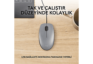 LOGITECH M110 Sessiz Tam Boyutlu Kablolu USB-A Bağlantılı Optik Mouse - Gri_2