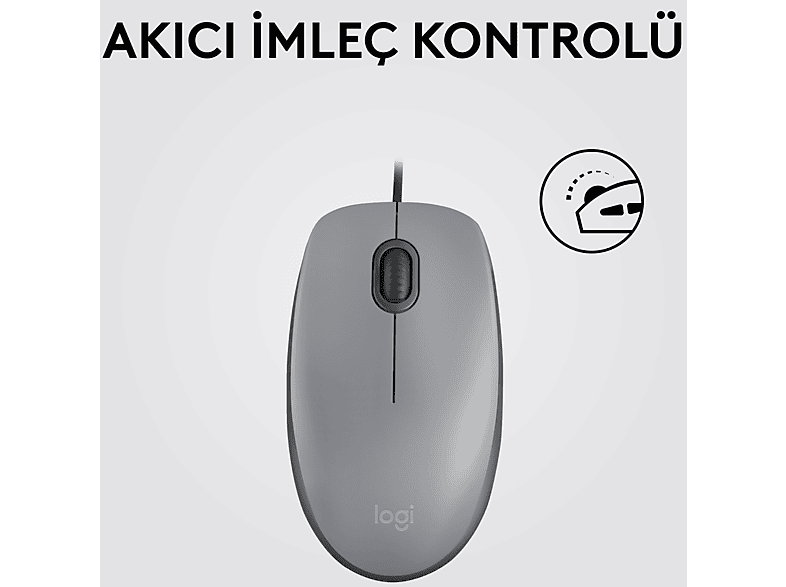 LOGITECH M110 Sessiz Tam Boyutlu Kablolu USB-A Bağlantılı Optik Mouse - Gri_3