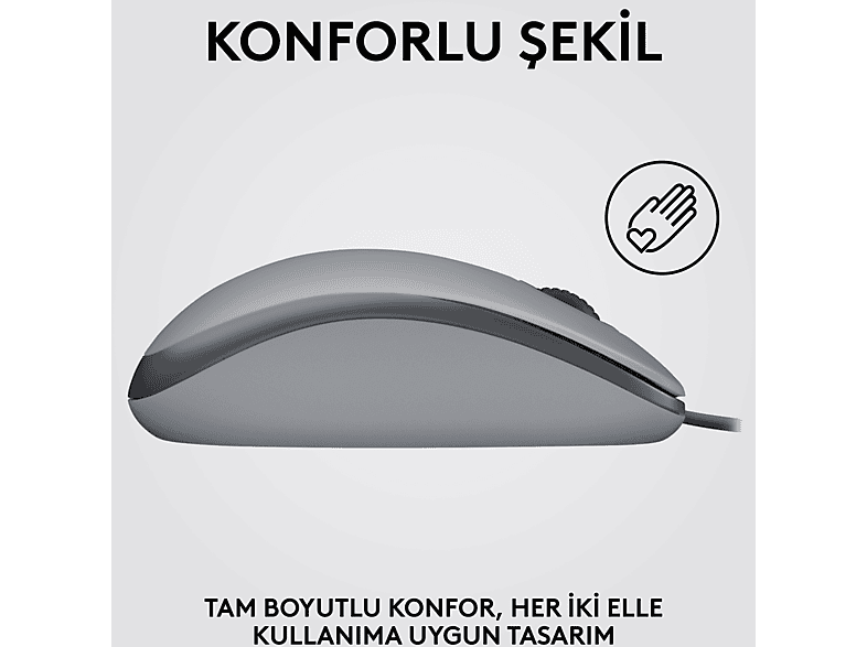 LOGITECH M110 Sessiz Tam Boyutlu Kablolu USB-A Bağlantılı Optik Mouse - Gri_4