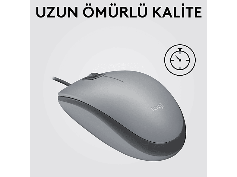 LOGITECH M110 Sessiz Tam Boyutlu Kablolu USB-A Bağlantılı Optik Mouse - Gri_5