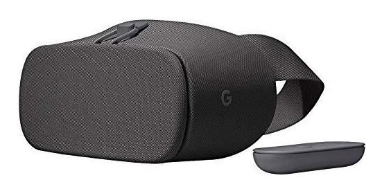 Czarny zestaw VR z fakturą tkaniny i kontrolerem.