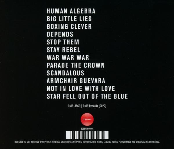 Une liste de titres de chansons sur fond noir, dont 'Human Algebra'.