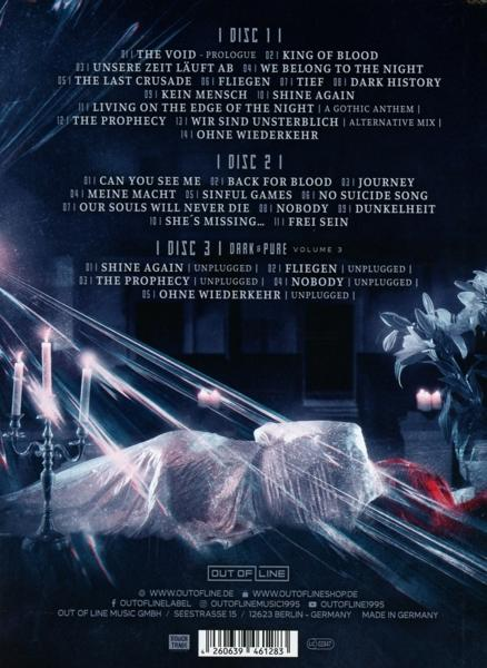 CD-Cover mit Titellisten, einem dunklen Kunstbild und dem Out of Line Logo.