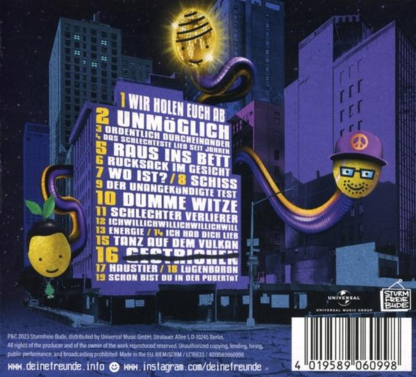 Albumcover mit Text und Cartoon-Bildern. Titel und Titelliste sind sichtbar.
