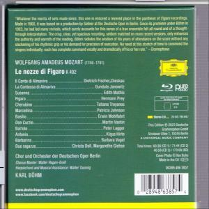 Rückseite einer Mozart Blu-ray Disc: 'Le Nozze di Figaro'. Enthält Besetzung und Trackliste.