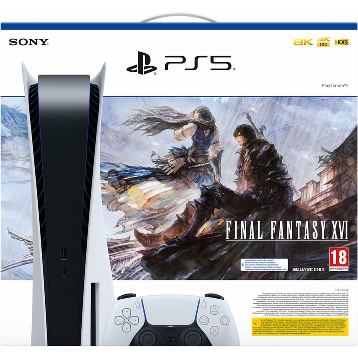 PlayStation 5 bundel met Final Fantasy XVI. Bevat console, controller en speldoos.