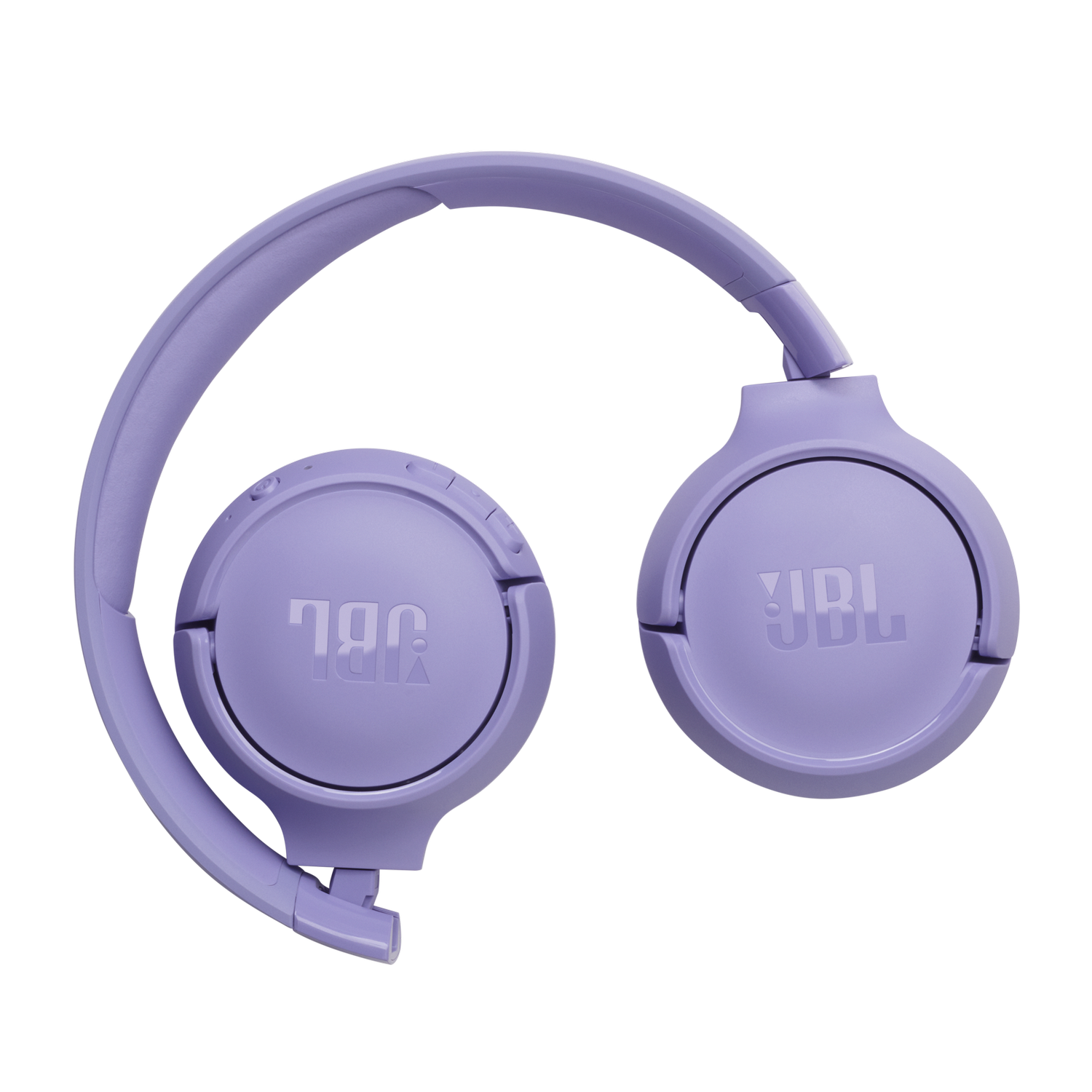 Purple JBL headphones, folded, against a black background.