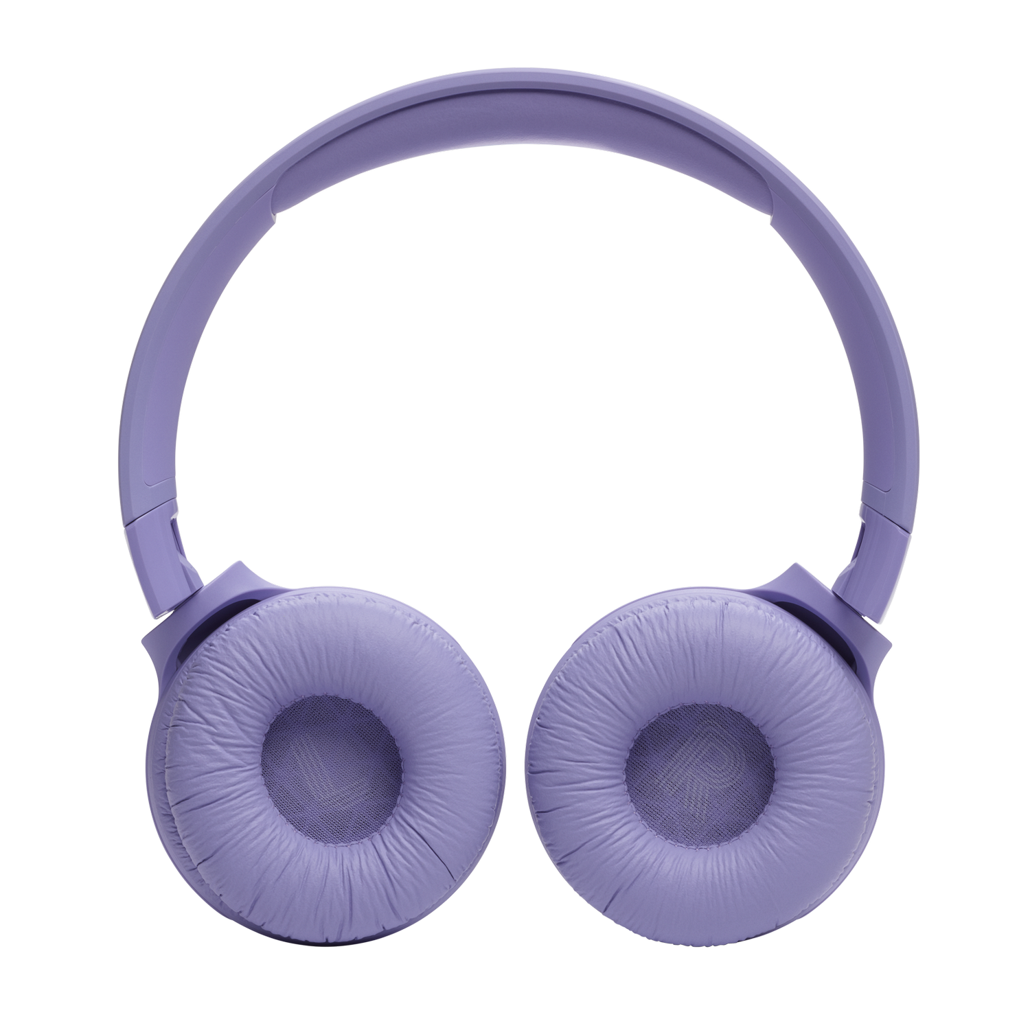 Purple headphones with round earcups. The headband is arched. The background is solid black.
