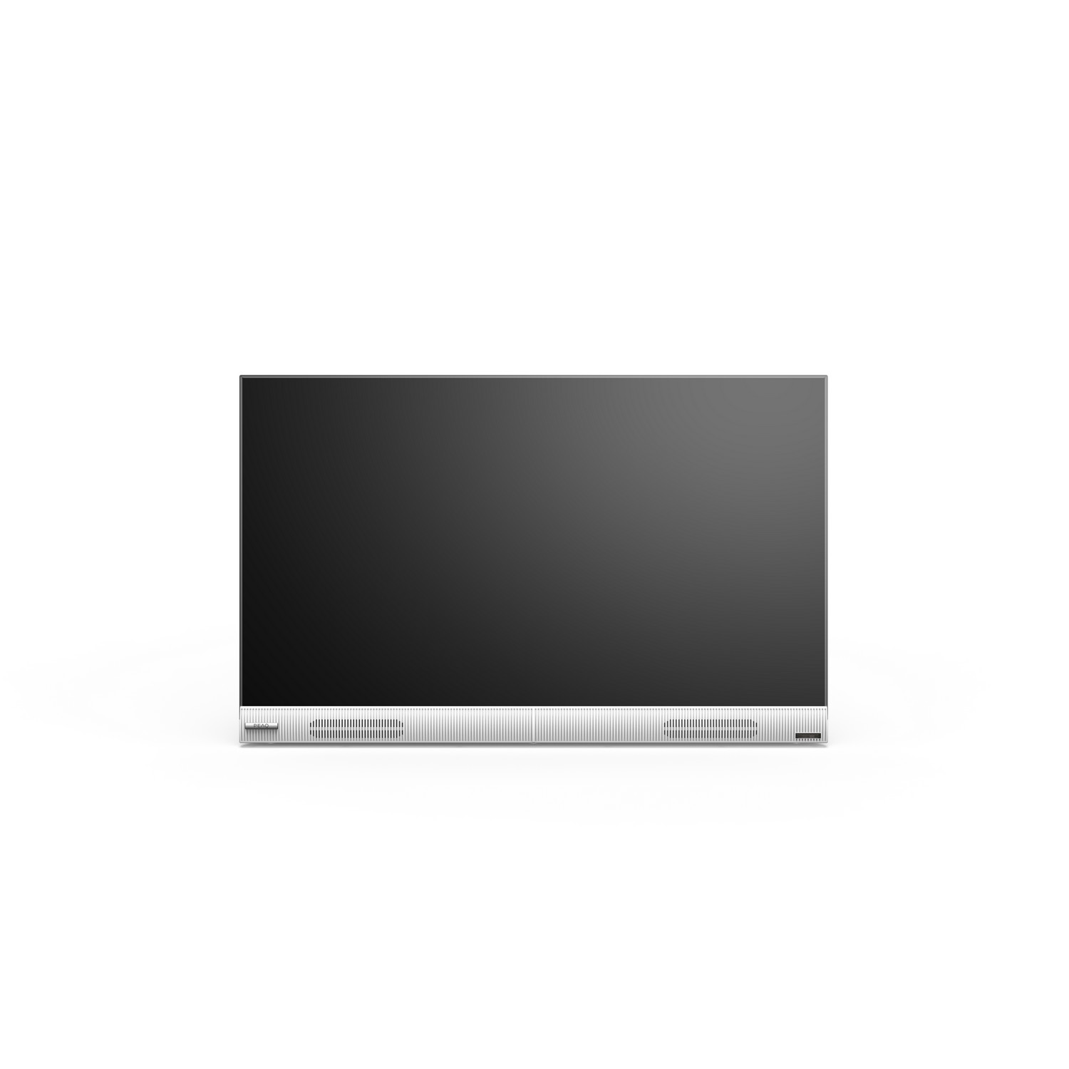 Un grand écran de télévision rectangulaire noir sur fond blanc.