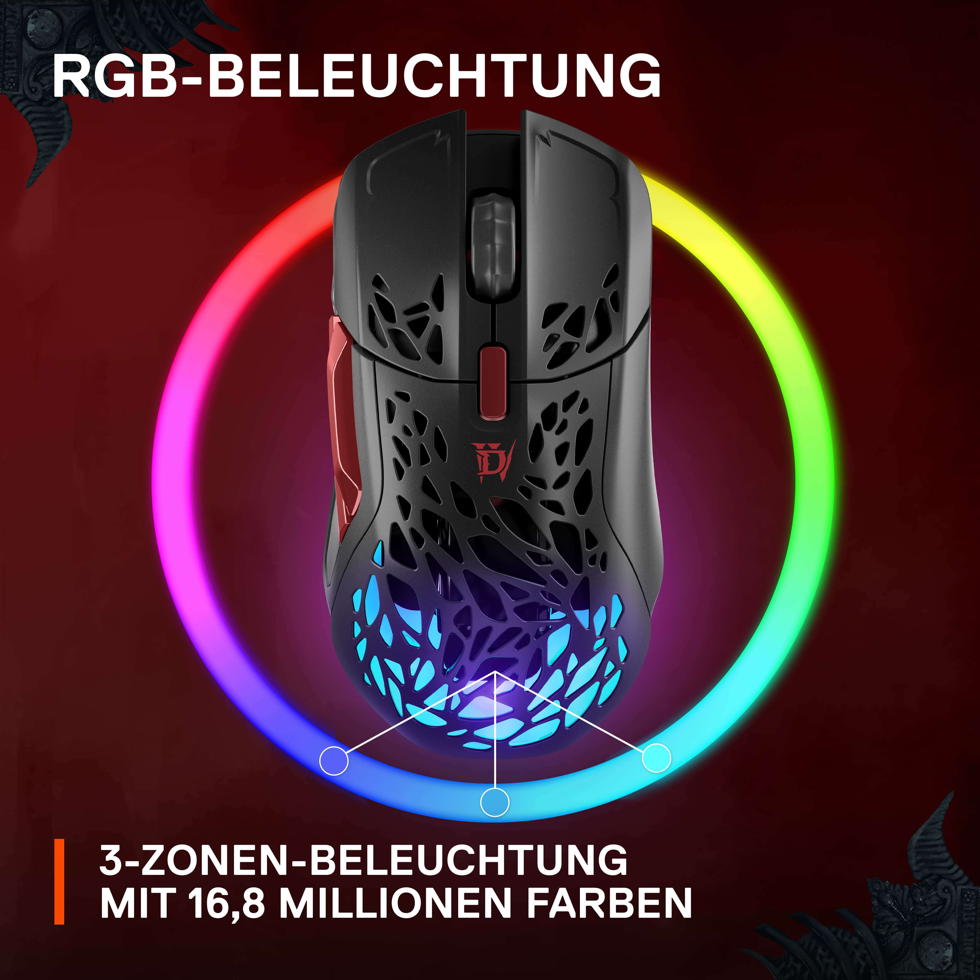 STEELSERIES Aerox 5 Wireless DIABLO IV Edition Gaming Maus, Schwarz/Rot