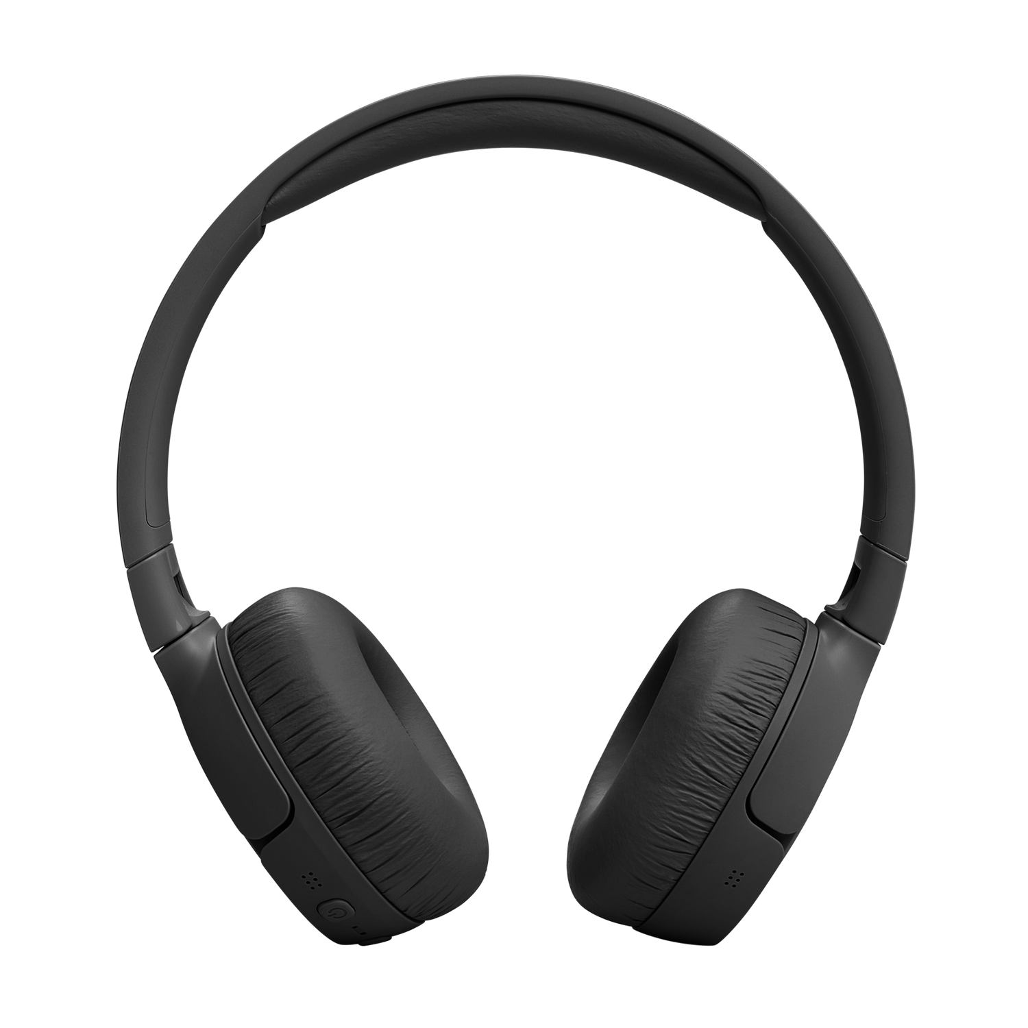 Black headphones. Top-down view on a black background. Earcups and headband visible.