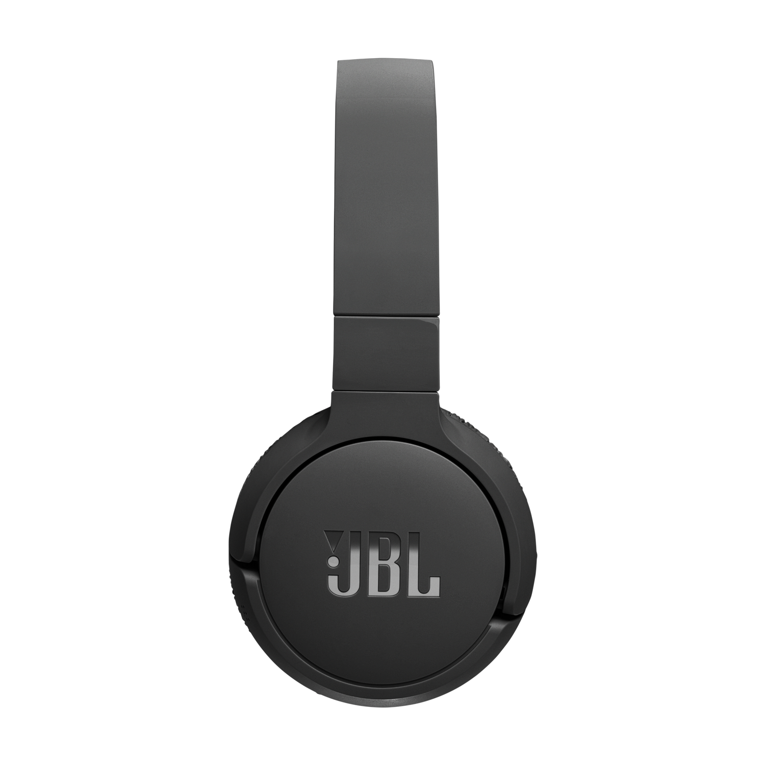 Black JBL headphones. The JBL logo is visible on the ear cup, black background.