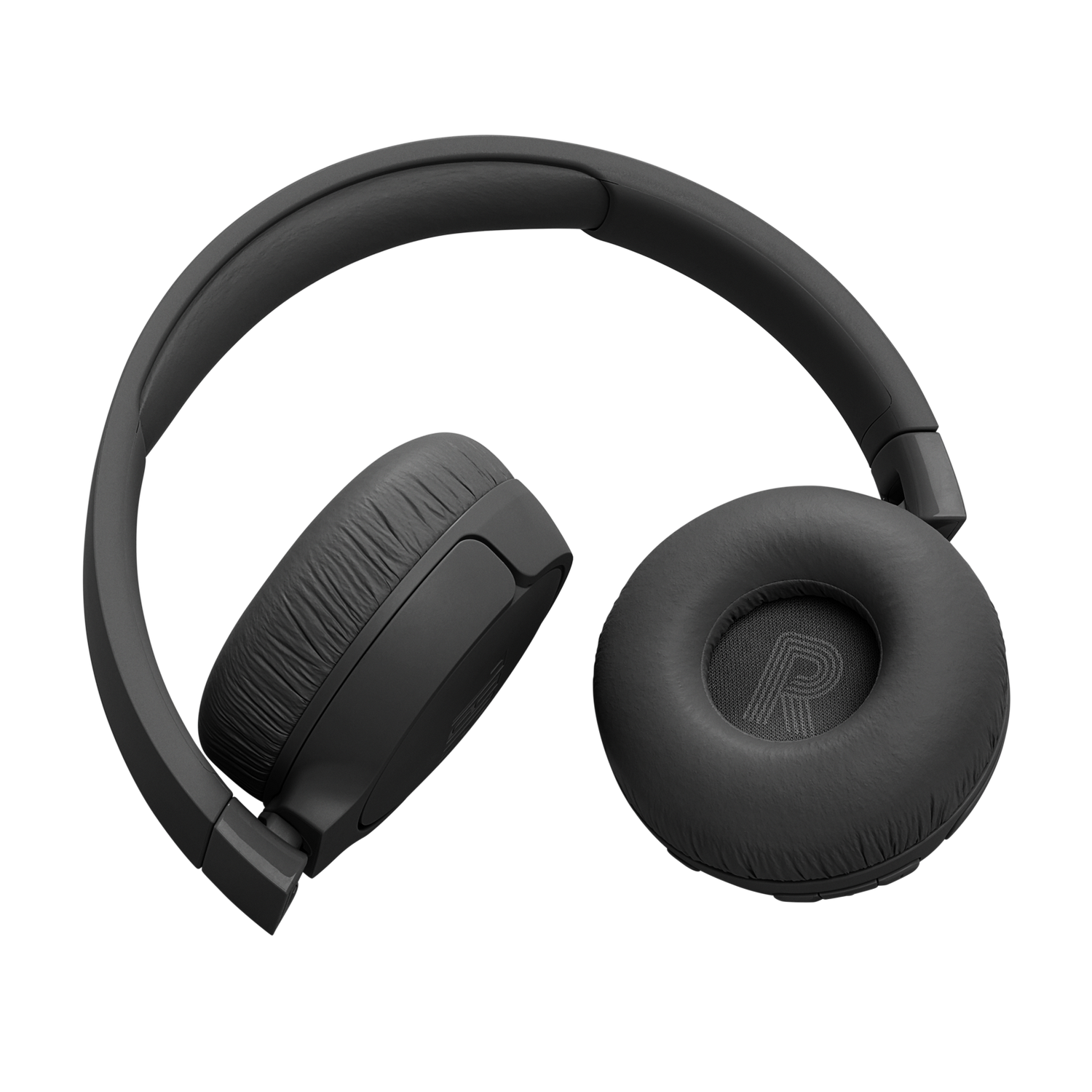 Black headphones with earcups facing down. The right earcup shows the JBL logo.