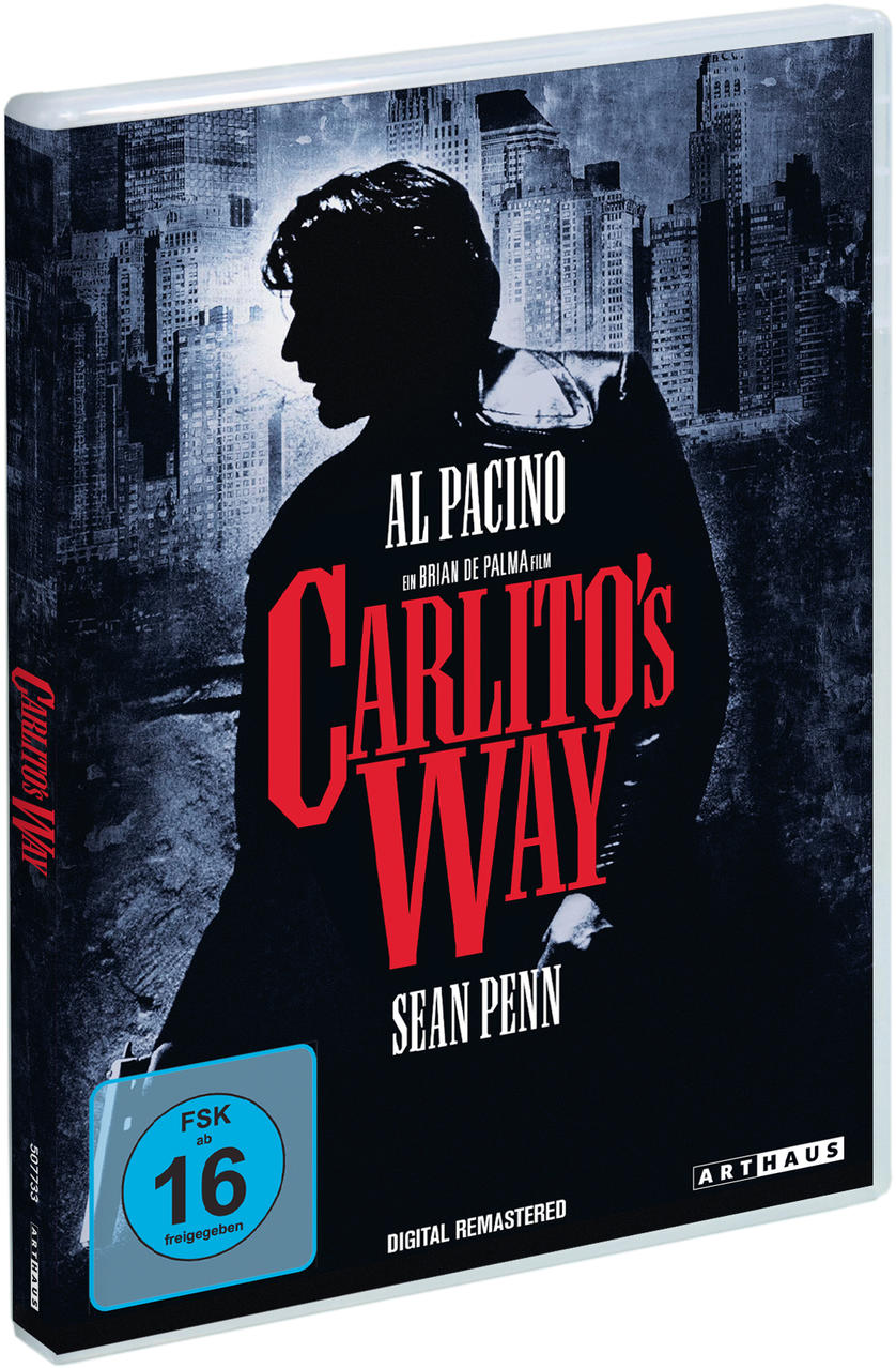 DVD-Cover von Carlito's Way. Al Pacino und Sean Penn. Dunkles Bild, Stadt-Hintergrund.