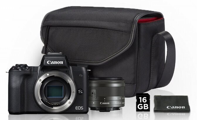 Aparat CANON EOS M50 Czarny + EF-M 15-45mm + Torba SB130 + Karta pamięci 16GB