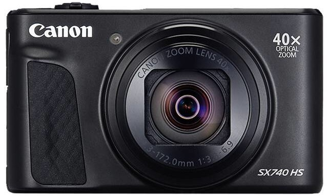 Czarny aparat Canon z dużym obiektywem i zoomem optycznym 40x.