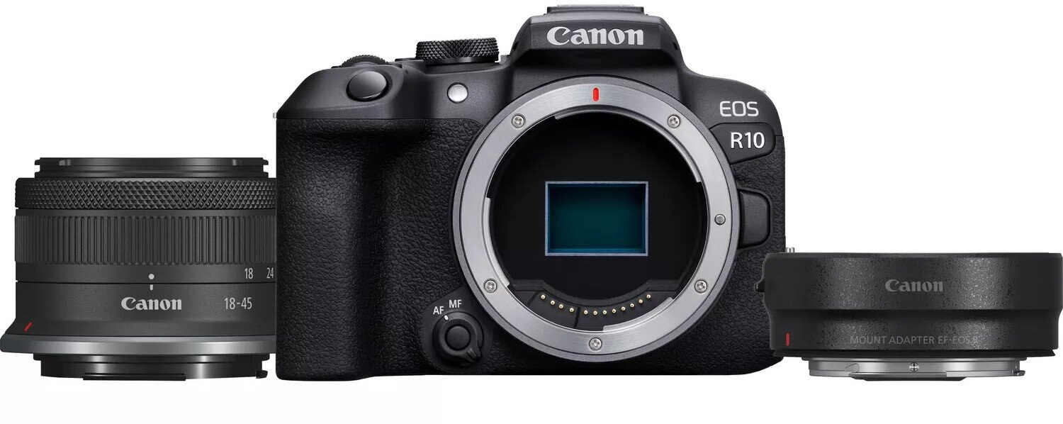 Aparat CANON EOS R10 + RF-S 18-45mm F4.5-6.3 IS STM + Adapter EF-EOS R