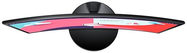 Zakrzywiony czarny monitor z wyświetlaczem o kreatywnym designie.
