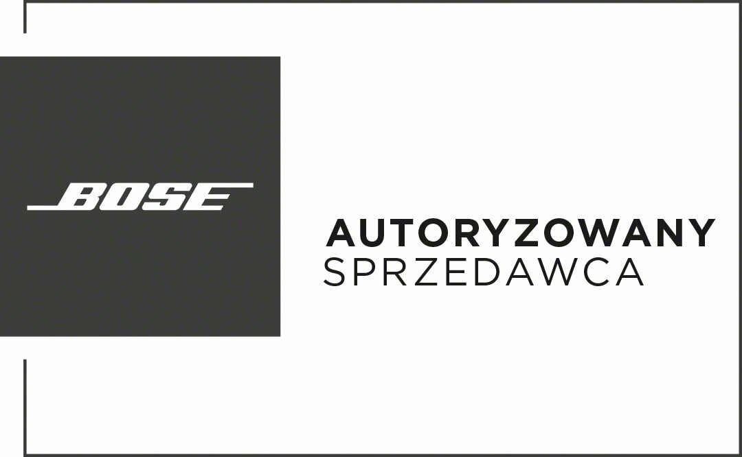 Logo Bose obok polskiego tekstu: Autoryzowany Sprzedawca, czyli Autoryzowany Sprzedawca.