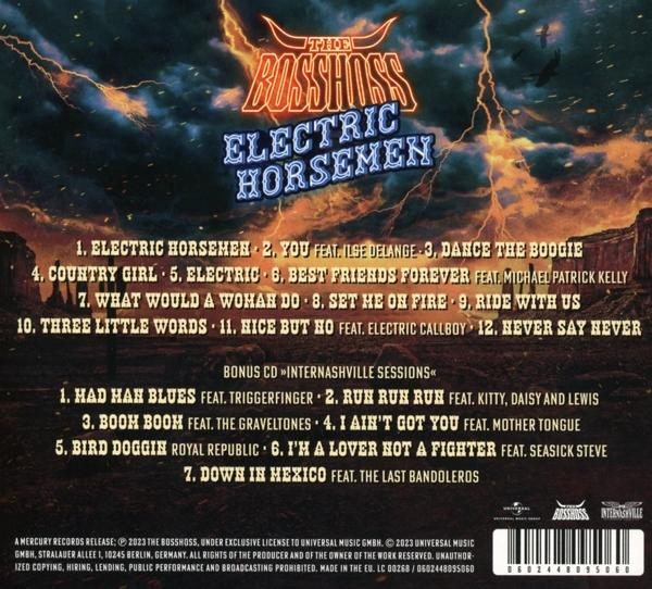 CD-Cover für The BossHoss 'Electric Horsemen'-Album. Enthält Trackliste und Bandlogo.