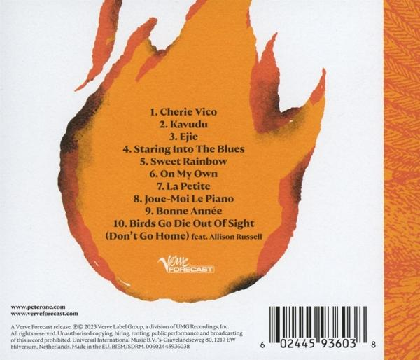 CD-Cover mit einer Liste von Liedern und einer Feuerillustration.