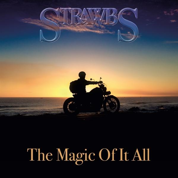 Silhouette einer Person auf einem Motorrad bei Sonnenuntergang, mit dem Text "The Magic Of It All".