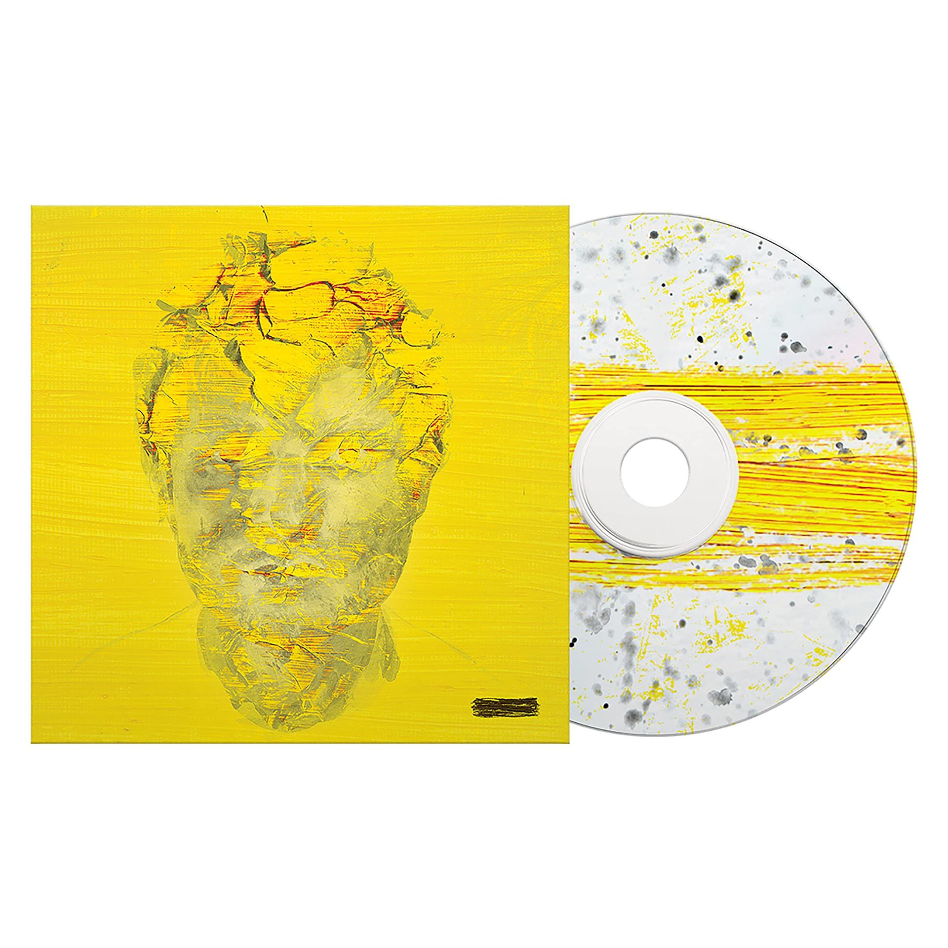 Pochette de CD : fond jaune, visage abstrait, traits de peinture jaune et blanc sur le CD.