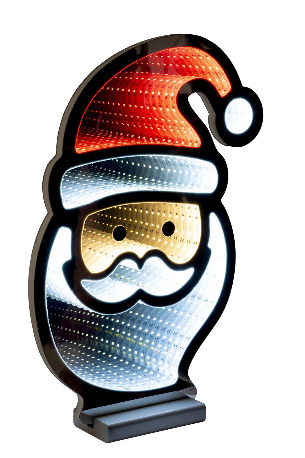 Leuchtendes Weihnachtsmannschild mit rotem Hut und weißem Bart.