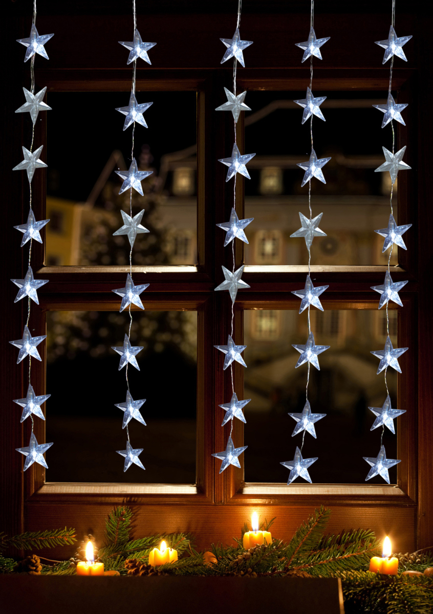FHS LED Weihnachtsbeleuchtung, Lichtervorhang Warmweiß Transparent