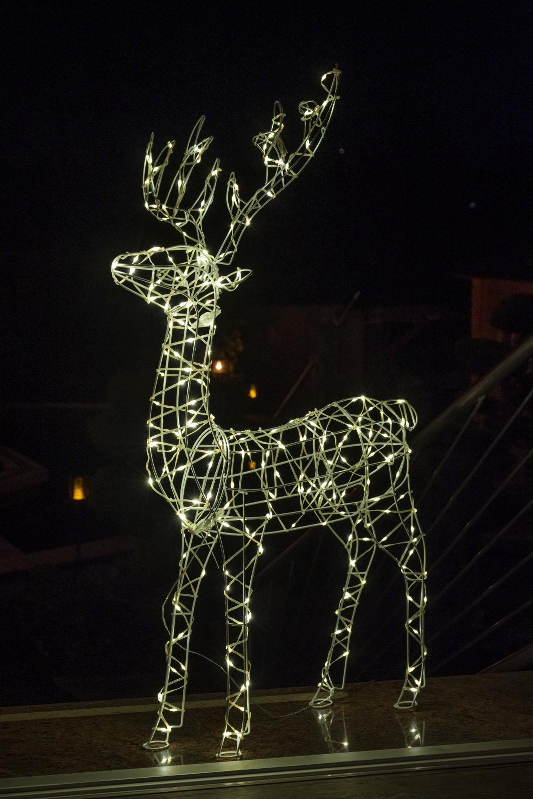 Weihnachtsbeleuchtung, Silber, FHS Rentier 3D LED Warmweiß