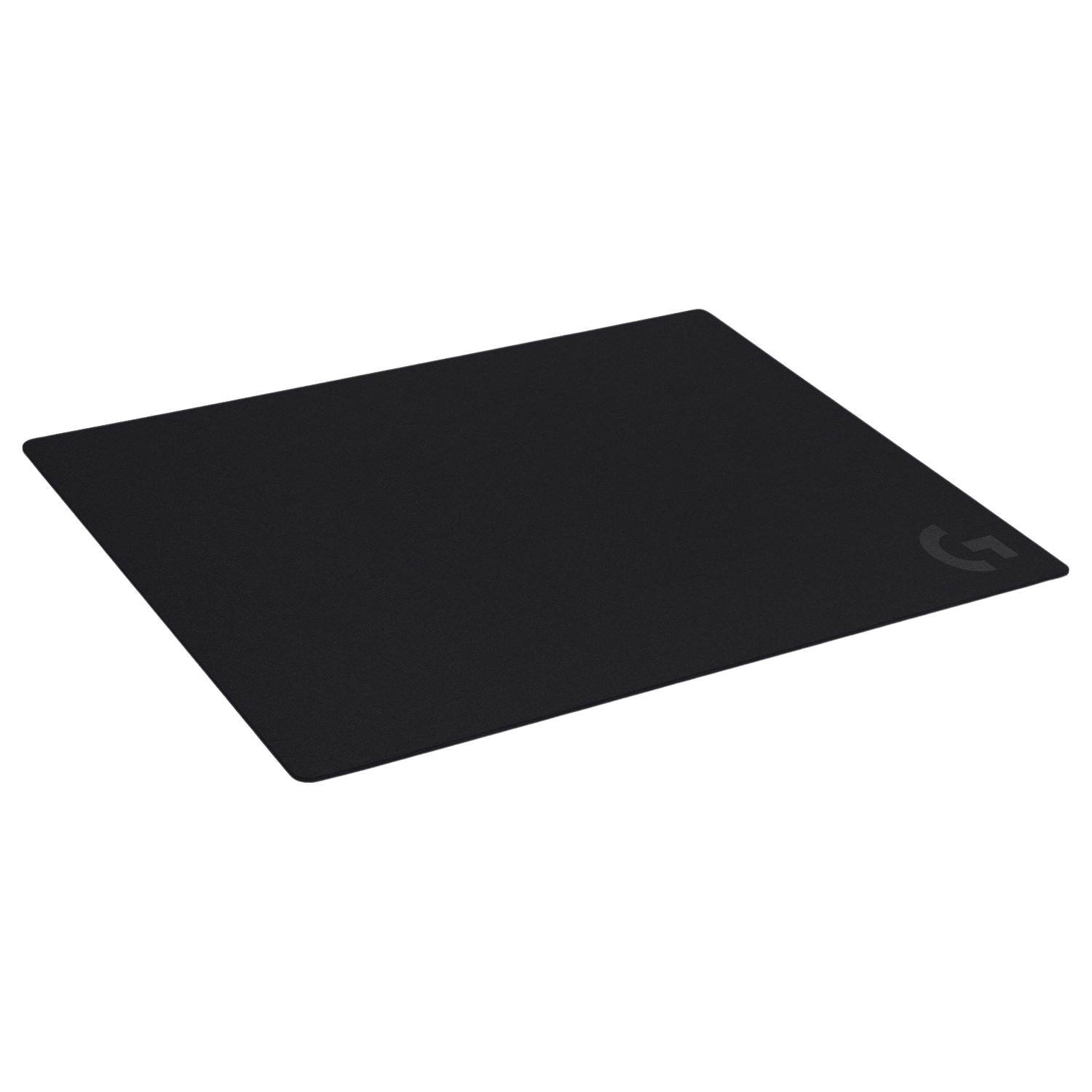 Tapis de souris noir sur fond noir avec logo.
