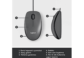 LOGITECH M100 Kablolu 1.000 DPI USB Mouse - Siyah_5