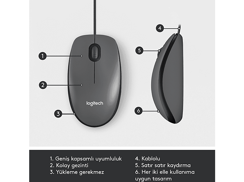 LOGITECH M100 Kablolu 1.000 DPI USB Mouse - Siyah_5