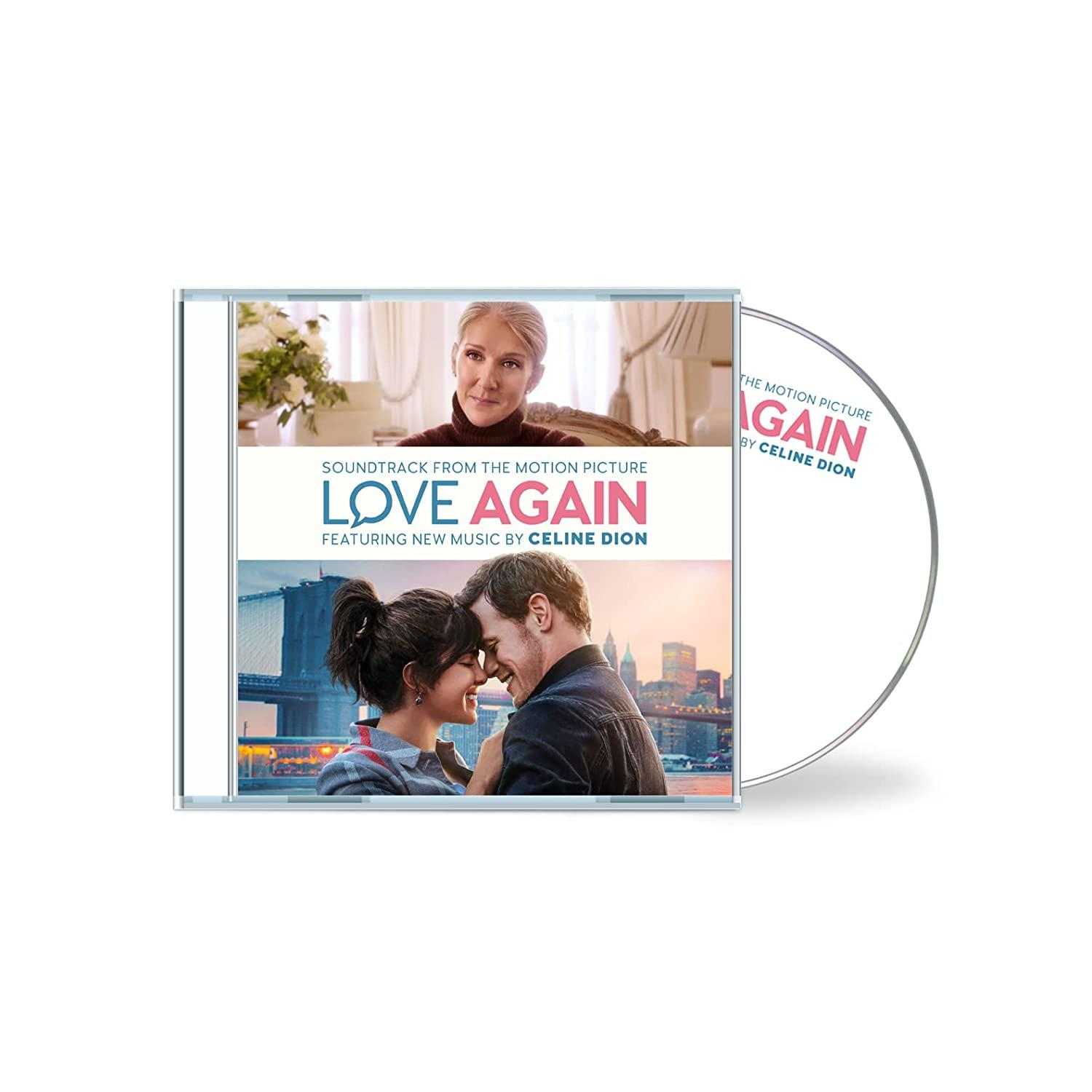 CD-Hülle für Love Again mit Celine Dion, mit Albumcover und sichtbarer CD.