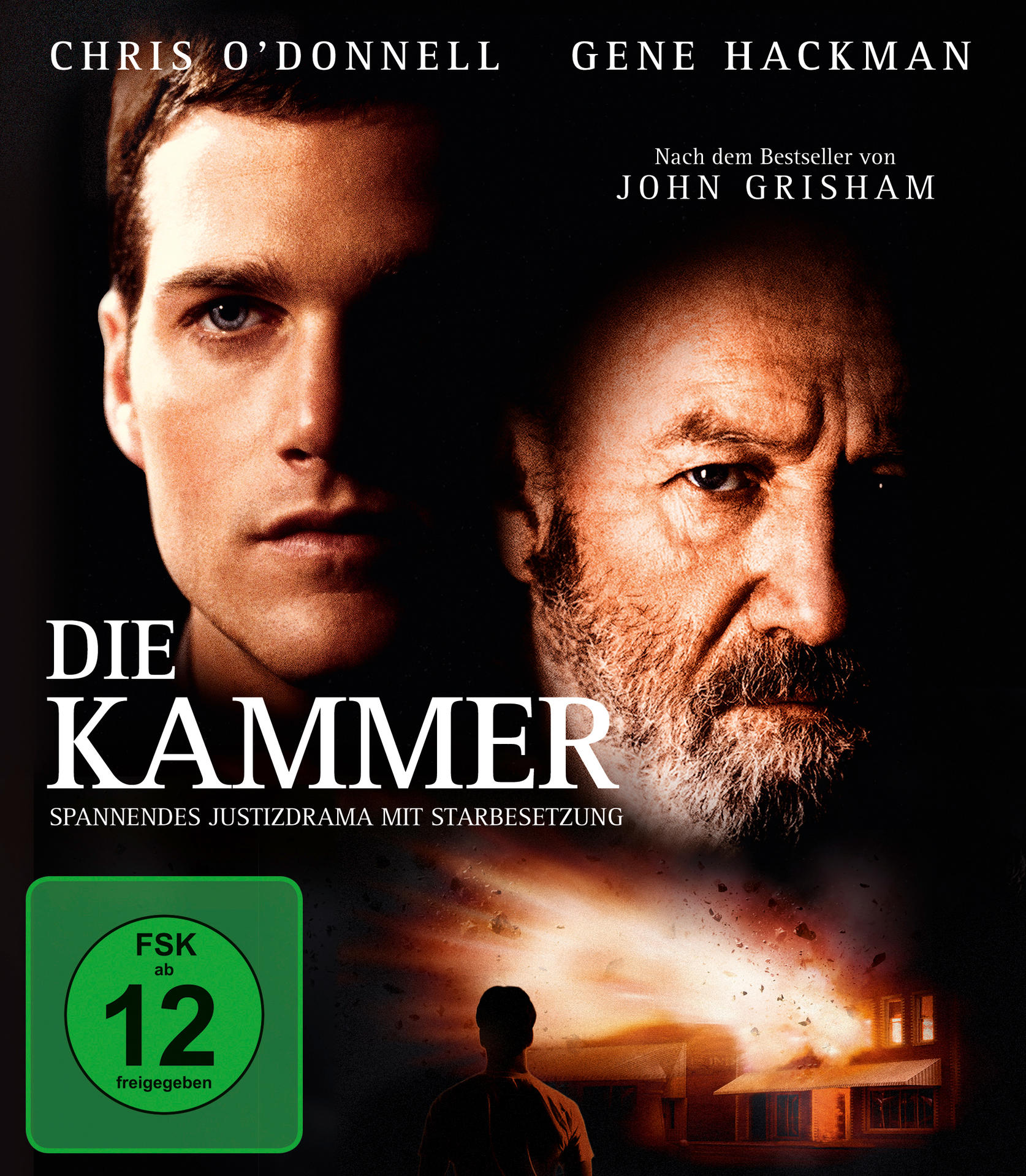 Filmcover von Die Kammer. Gesichter zweier Männer, dunkler Hintergrund, Rechtsdrama.