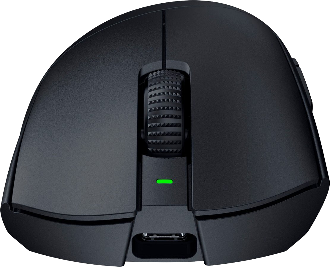 Fekete Razer gaming egér görgetőkerékkel és töltőporttal.