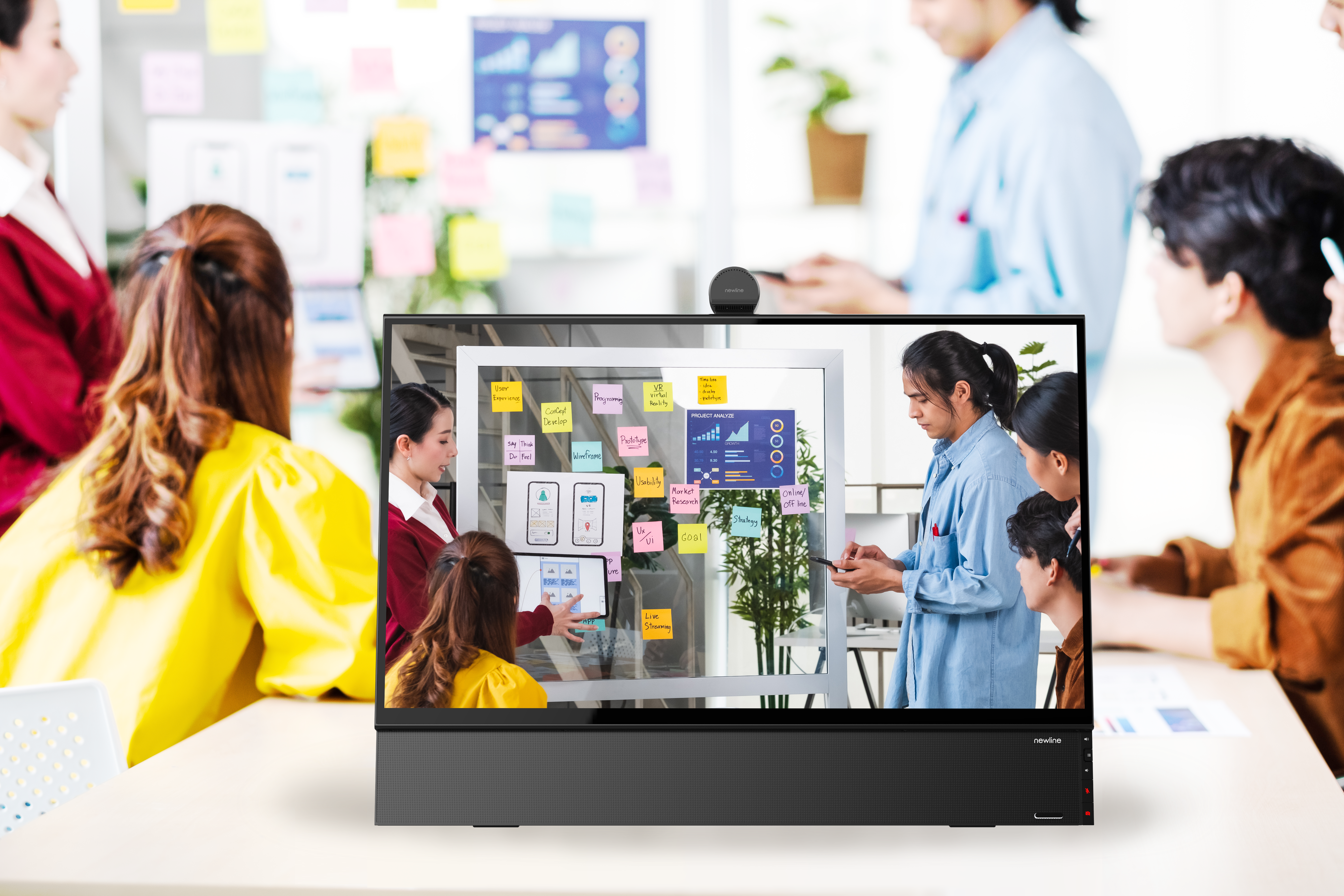 Monitor - Newline Flex TT-2721AIO Profesional, 27", UHD 4K, 8 ms, 165 Hz, Táctil, Webcam, Negro