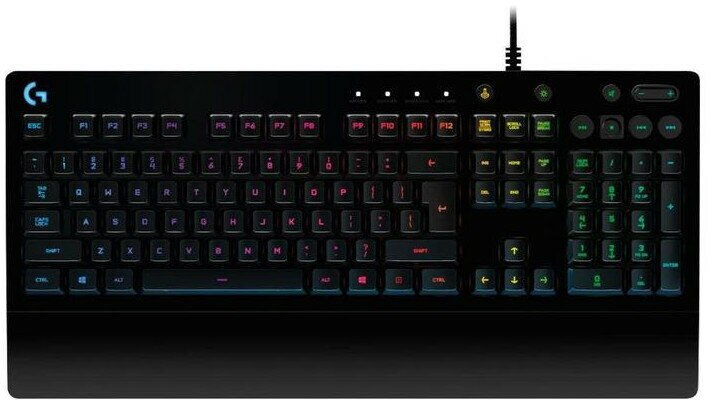 Czarna klawiatura do gier z wielokolorowymi klawiszami i światłami.