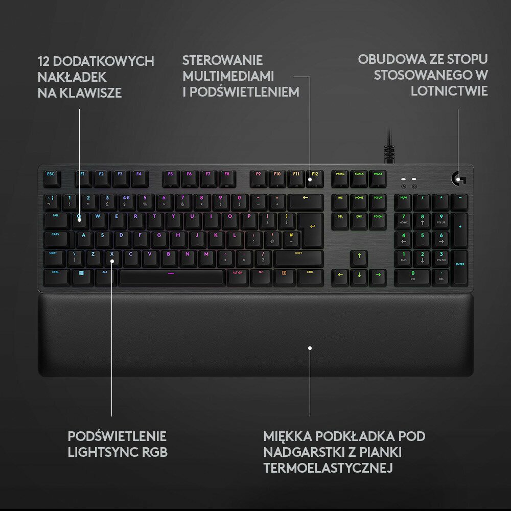 Klawiatura przewodowa LOGITECH G513 Carbon RGB GX Red Linear 920-009340