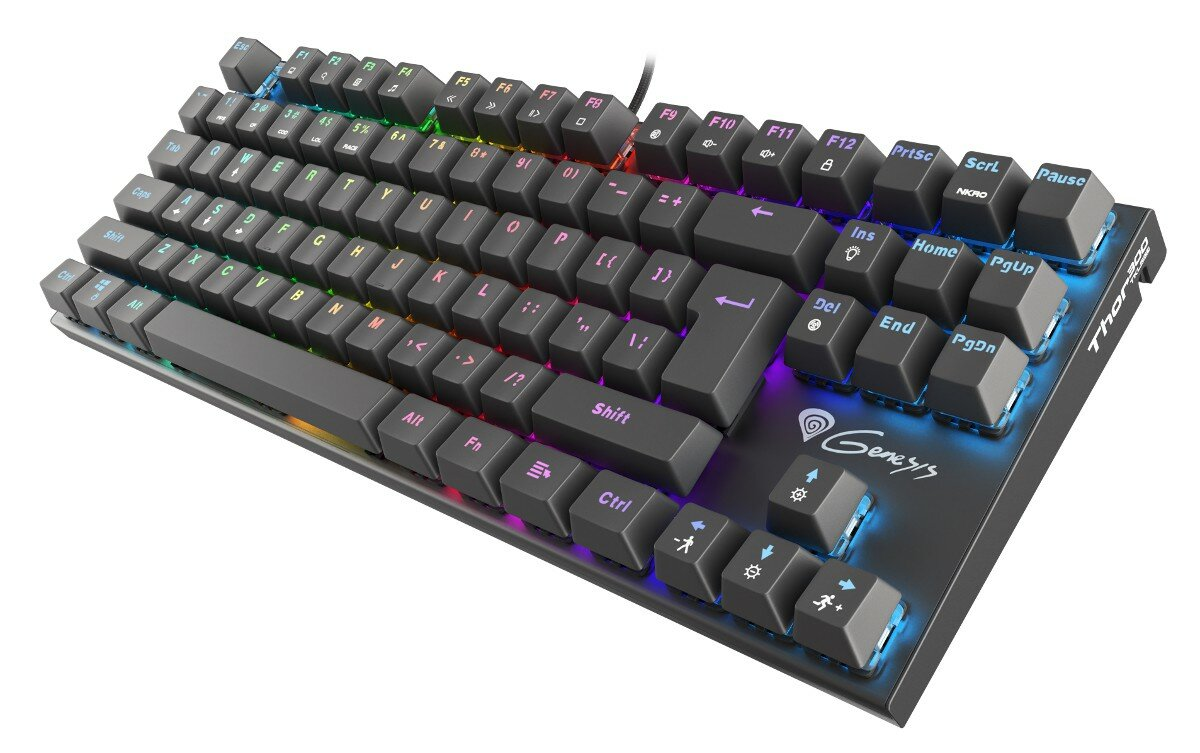 Klawiatura gamingowa Genesis Thor 300 z podświetlanymi klawiszami.