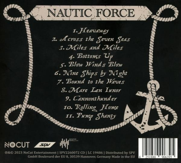 Das Albumcover listet Songtitel, ein Seil-Border und einen Anker auf. Der Künstler ist Nautic Force. Der Hintergrund ist eine verwaschene Textur.