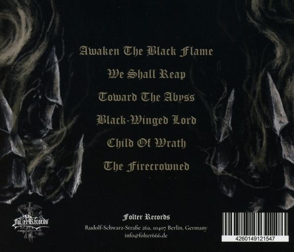 Albumcover mit schwarzem Hintergrund, Songtiteln und dem Logo von Folter Records.