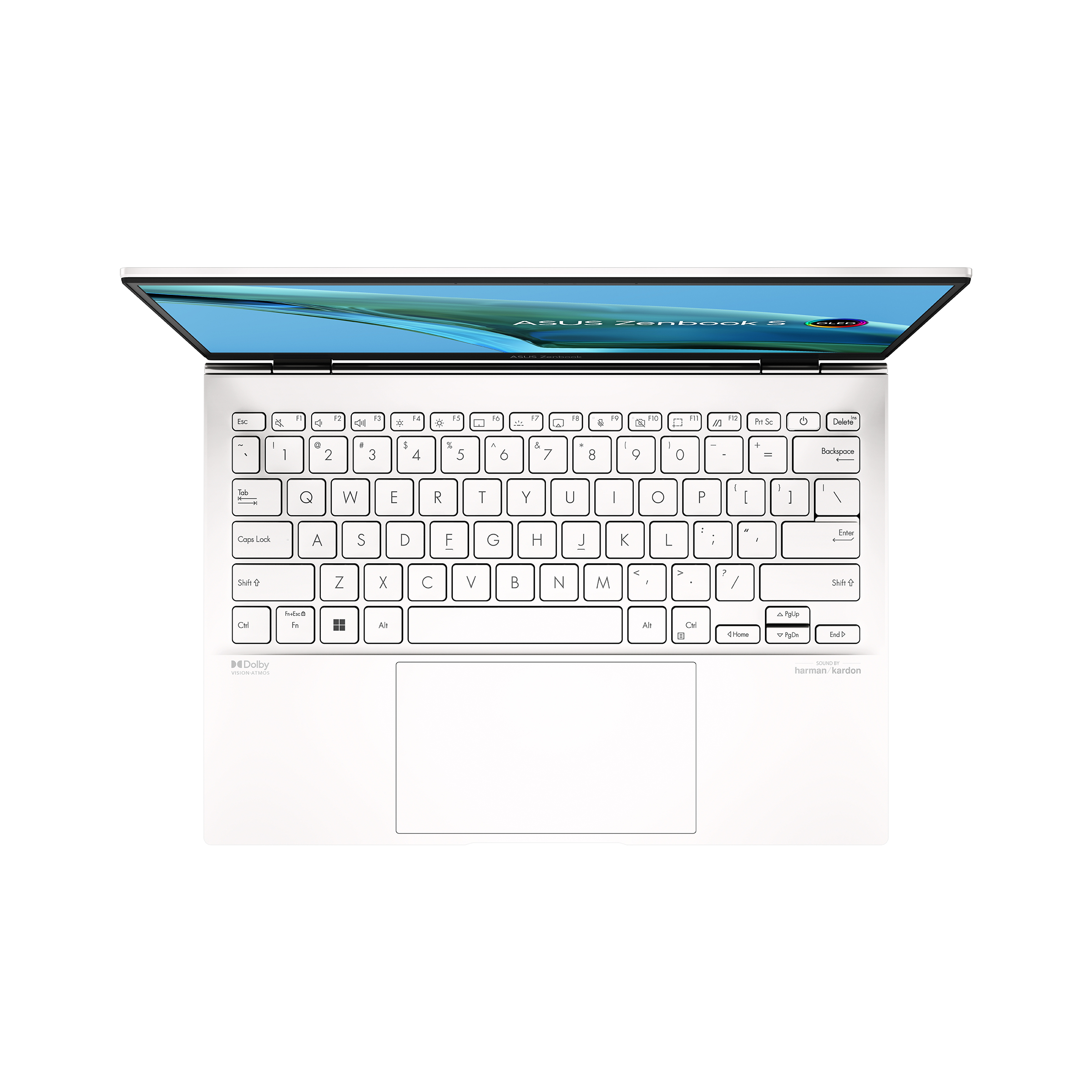 Un portátil ASUS Zenbook, mostrando el teclado y el panel táctil.
