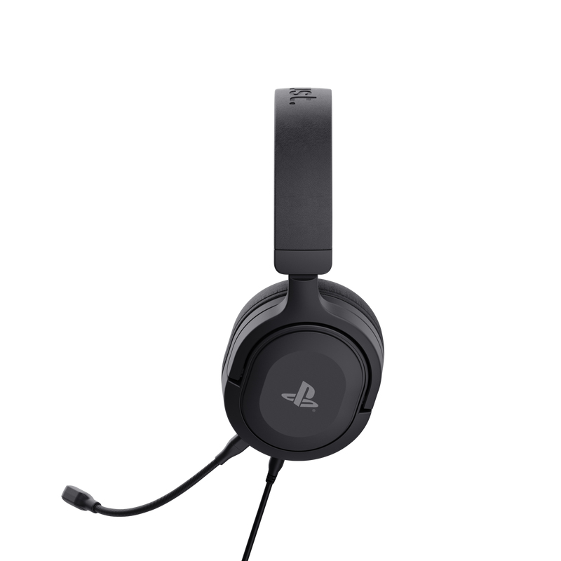 Auriculares para juegos negros con micrófono. Presenta el logotipo de PlayStation.