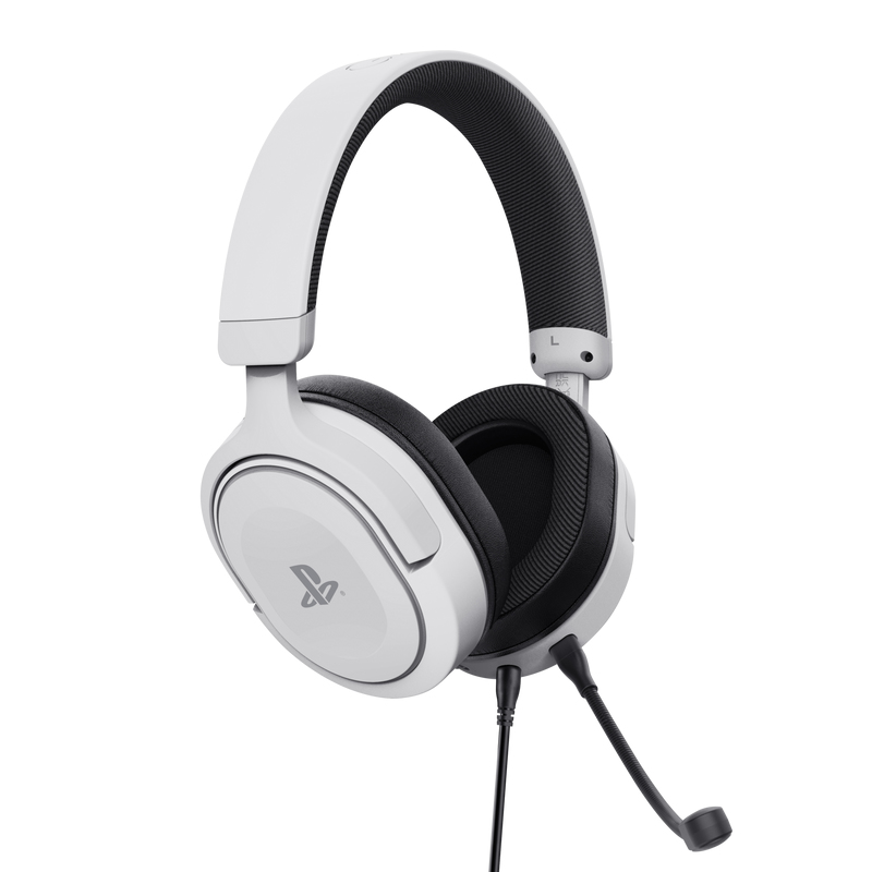 Auriculares para juegos PlayStation blancos con micrófono. Colores blanco y negro.