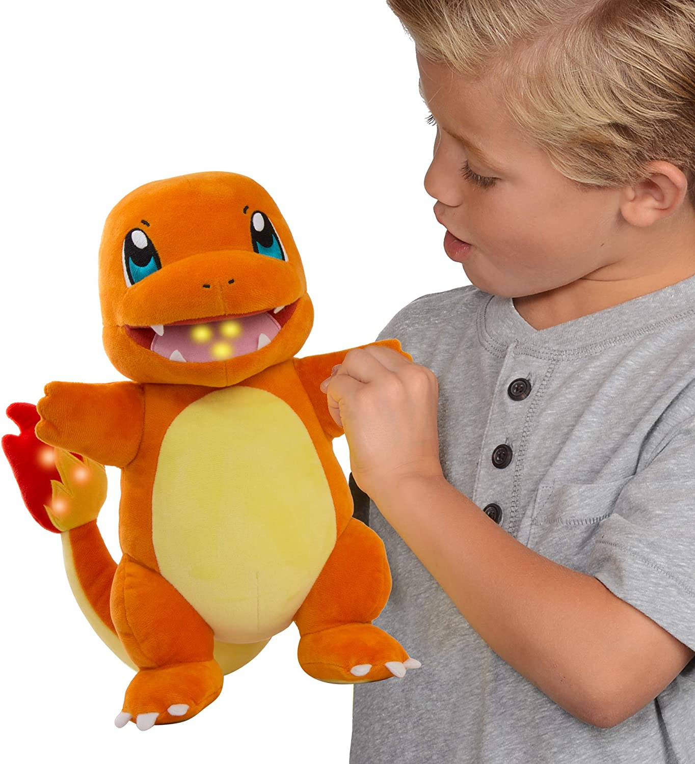 JAZWARES Pokémon Flame Action - Salamèche - Peluche (Orange/Jaune/Rouge/)