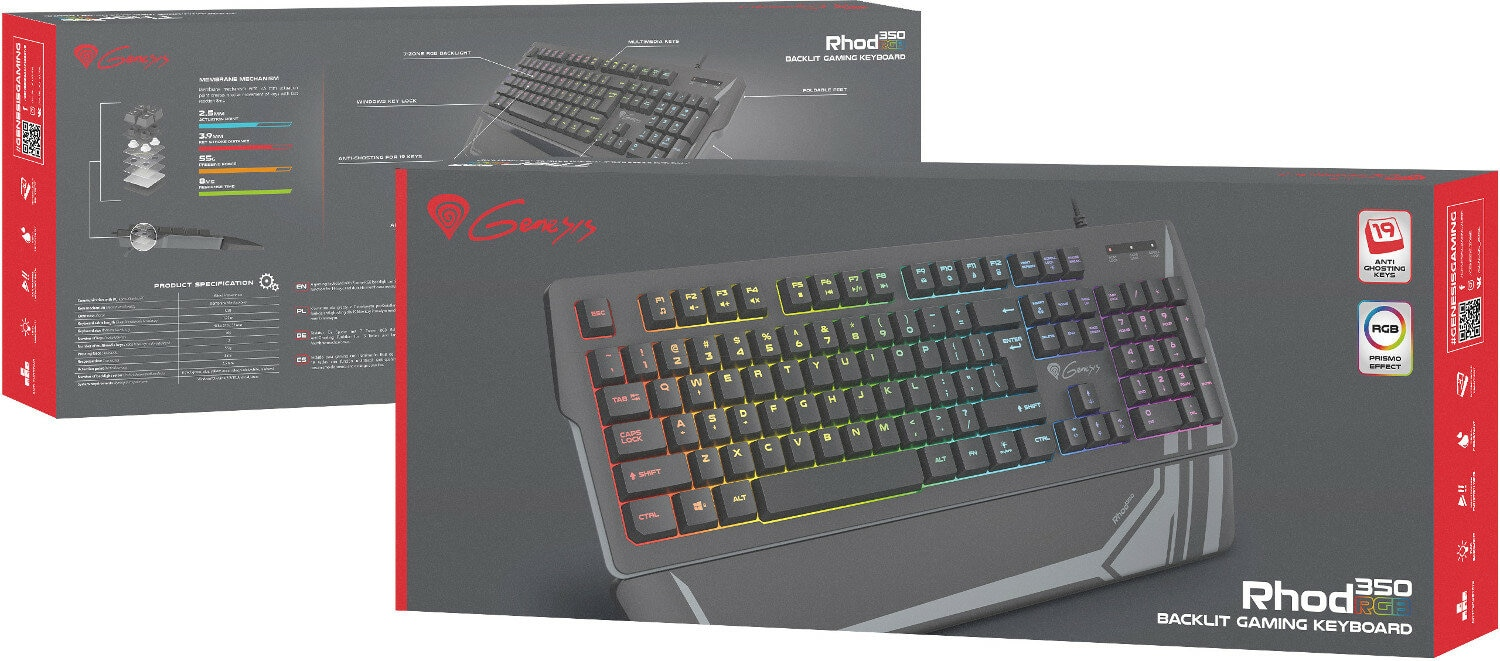 Pudełko na klawiaturę z kolorową klawiaturą. Białe tło.