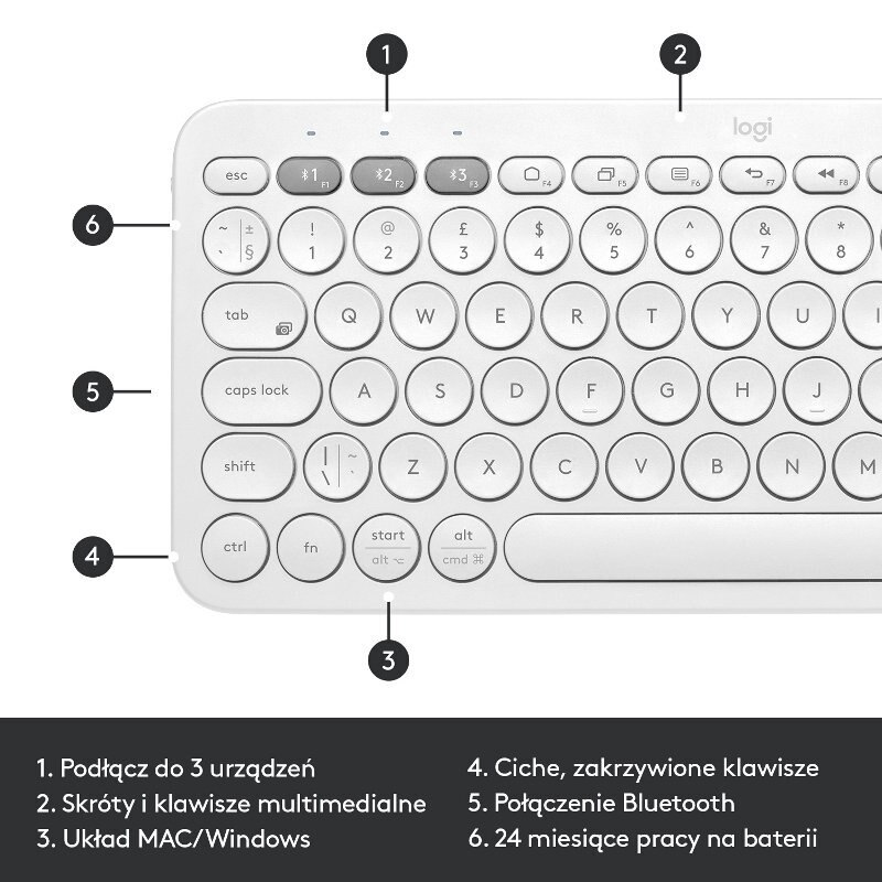 Klawiatura bezprzewodowa LOGITECH K380 Biały 920-009868